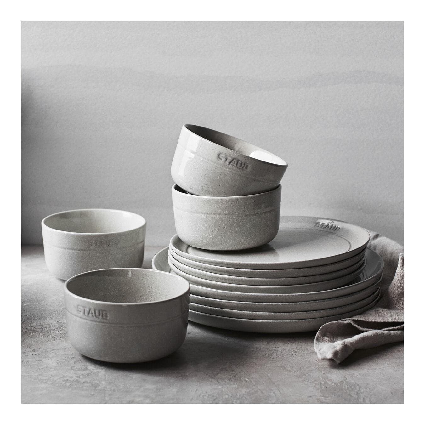 12pc Ceramic Dinnerware Set White Truffle