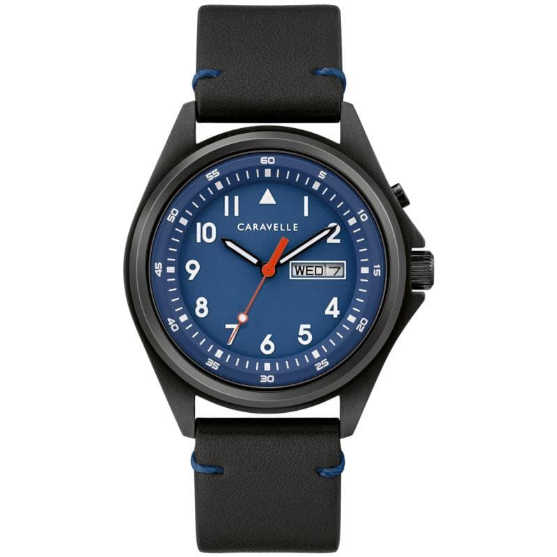 Caravelle Men's Strap Watch Black with Blue Dial