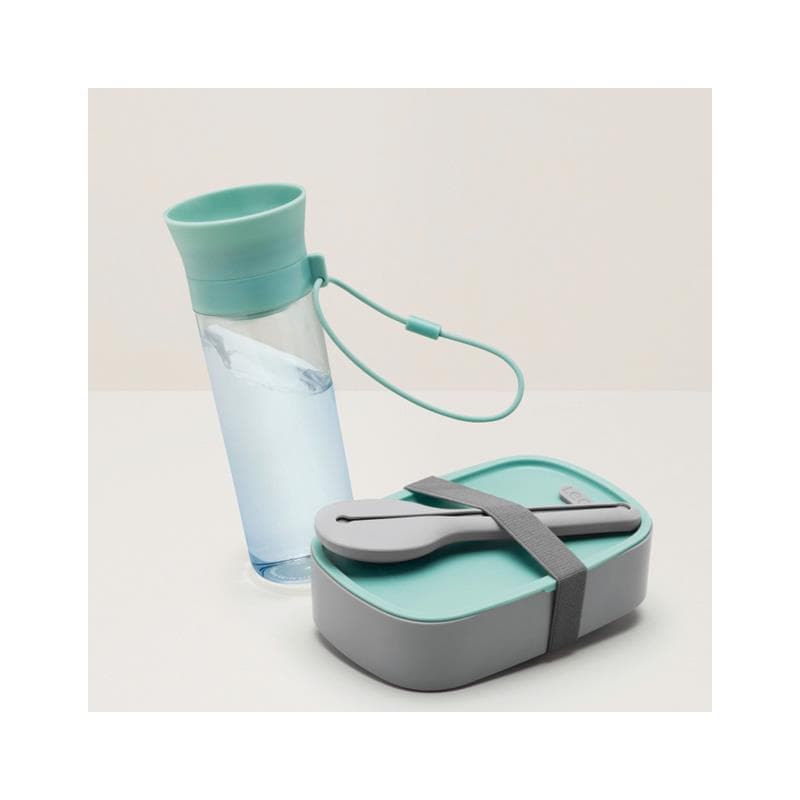 Leo Water Bottle, Flatware & Bento Box Lunch Set, Green