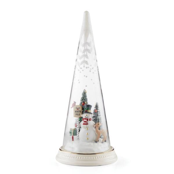 Glass Lit Snowman North Pole Scene