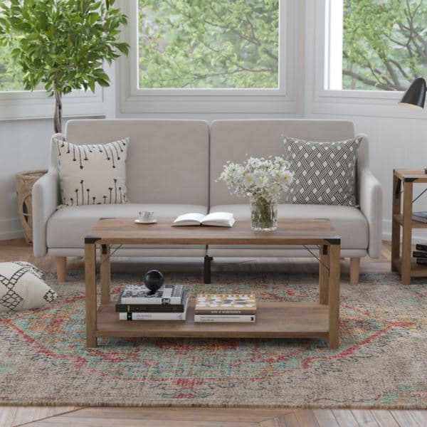 2-Tier Coffee Table with Black Metal Side Braces and Corner Caps - Aspen Gray