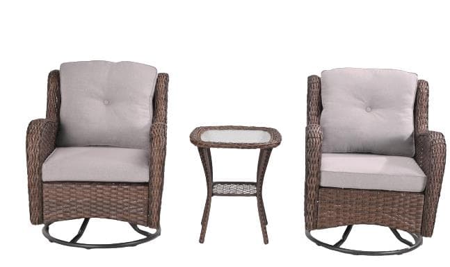 Swivel Rocker Set of 2 w/End Table - Brown, Grey