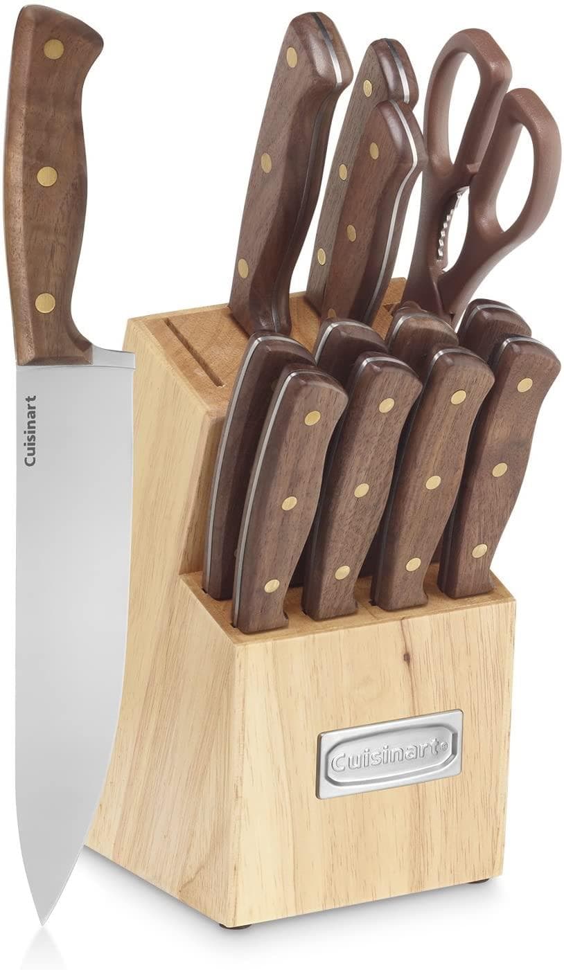 14 Piece Triple Rivet Walnut Knife Block Set