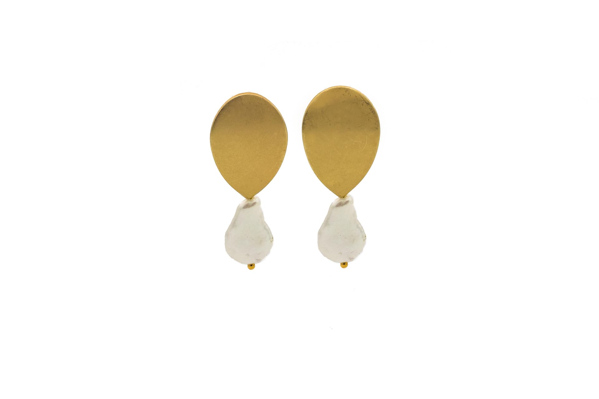 18K Gold Plated Baroque Coin Shaped Pearl Earrings