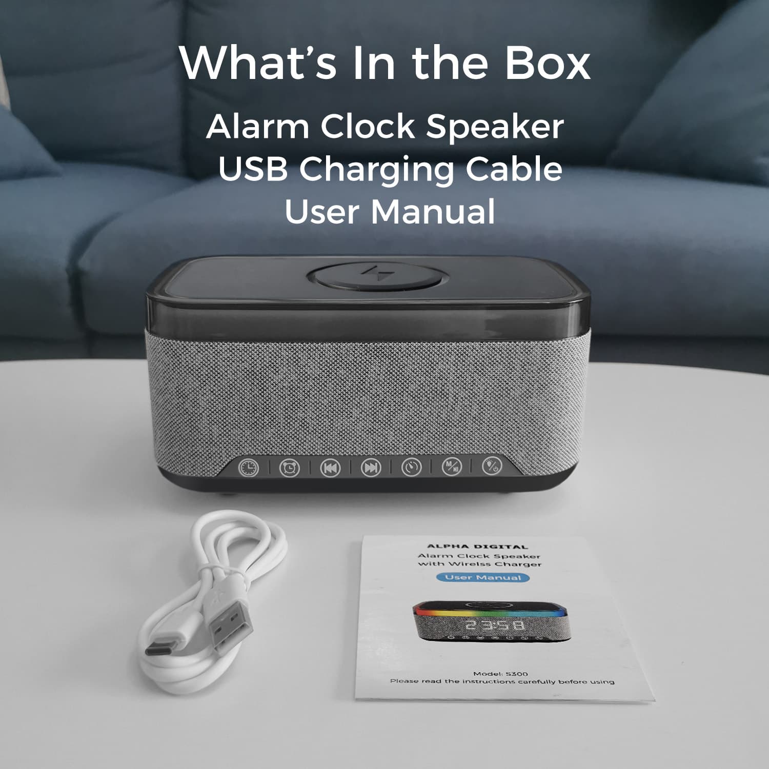 Bluetooth Speaker Alarm Clock w/ 15W Fast Wireless Charging, 13 Night Light modes, Rechargeable Battery, 10W Stereo Speaker, 12/24H Digital Clock, Sleep Timer, White Noise Mode, US