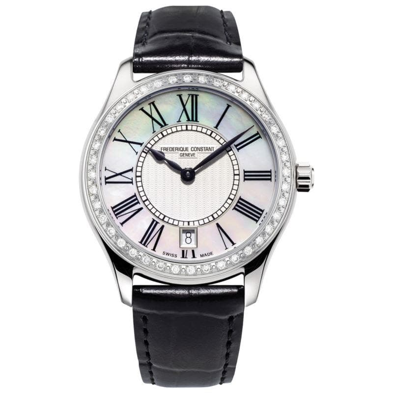 Ladies Quartz Black Leather Strap Watch