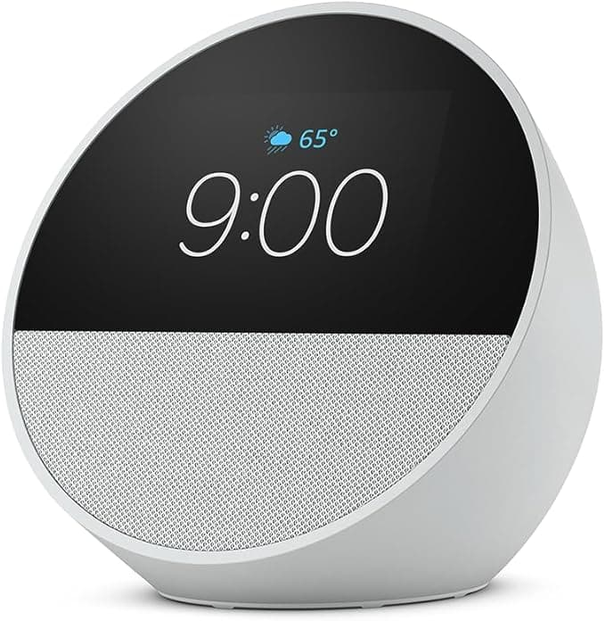 Amazon Echo Spot (2024 release), Smart alarm clock with vibrant sound + Alexa-Glacier White