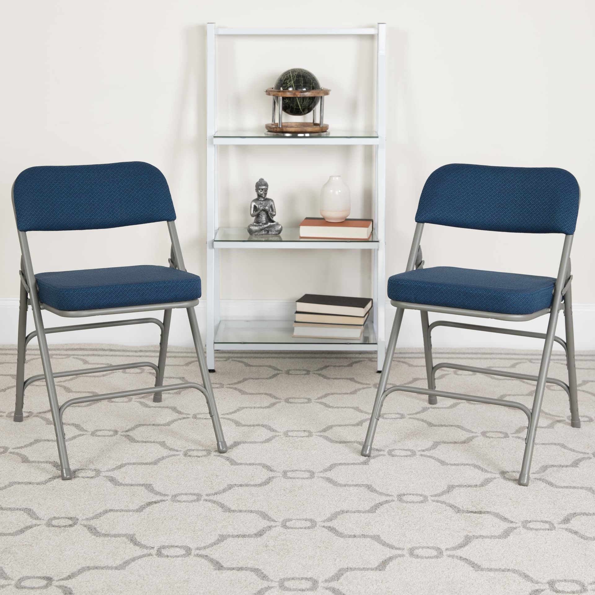 2Pack 18"W Premium Triple Braced & Double Hinged Navy Fabric Metal Folding Chair