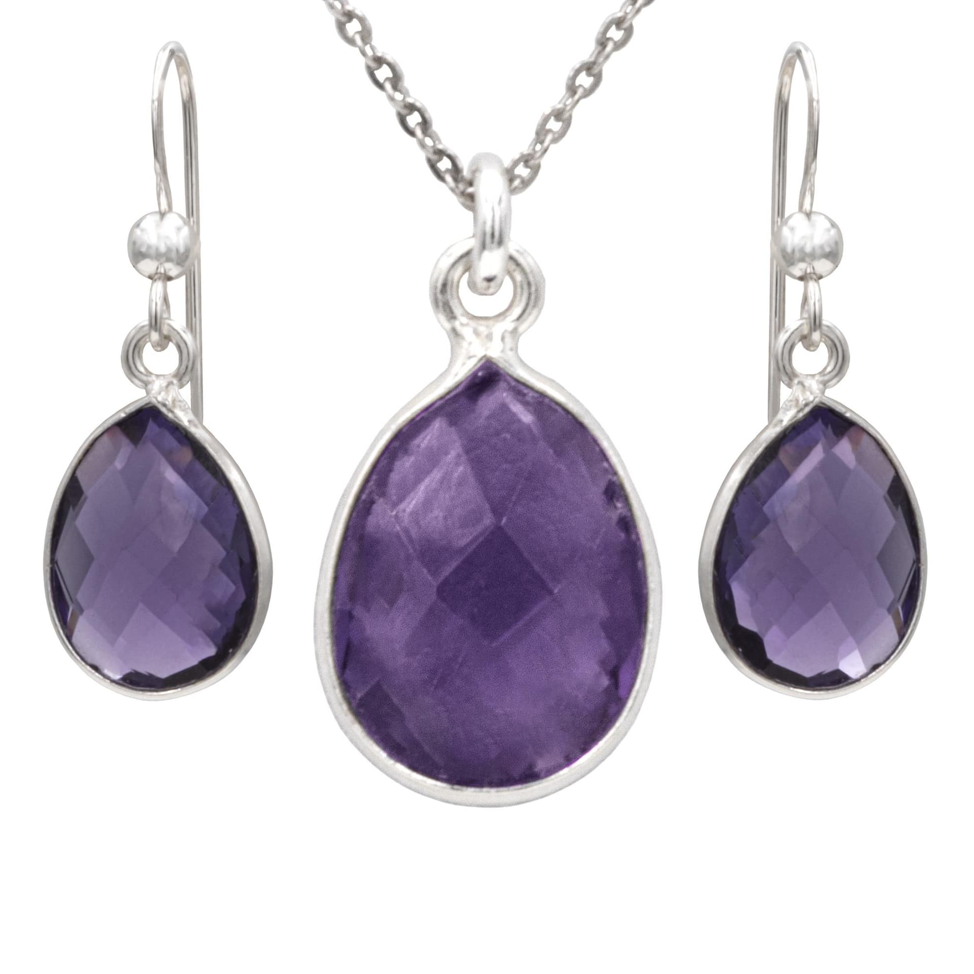 Antwerp's Amethyst Earrings and Necklace combination made with pear shaped, genuine amethyst