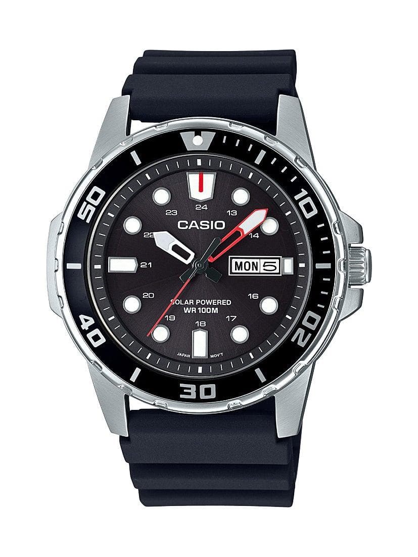 Mens Classic Diver Inspired Analog Solar Black Strap Watch Black Dial