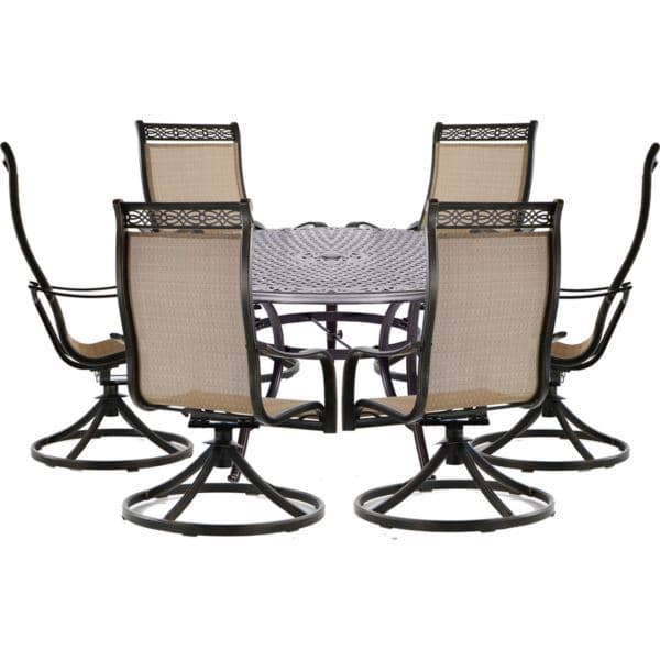 Manor 7-Piece Outdoor Dining Set with Six Swivel Rockers and a Large 60 In. Cast-top Dining Table