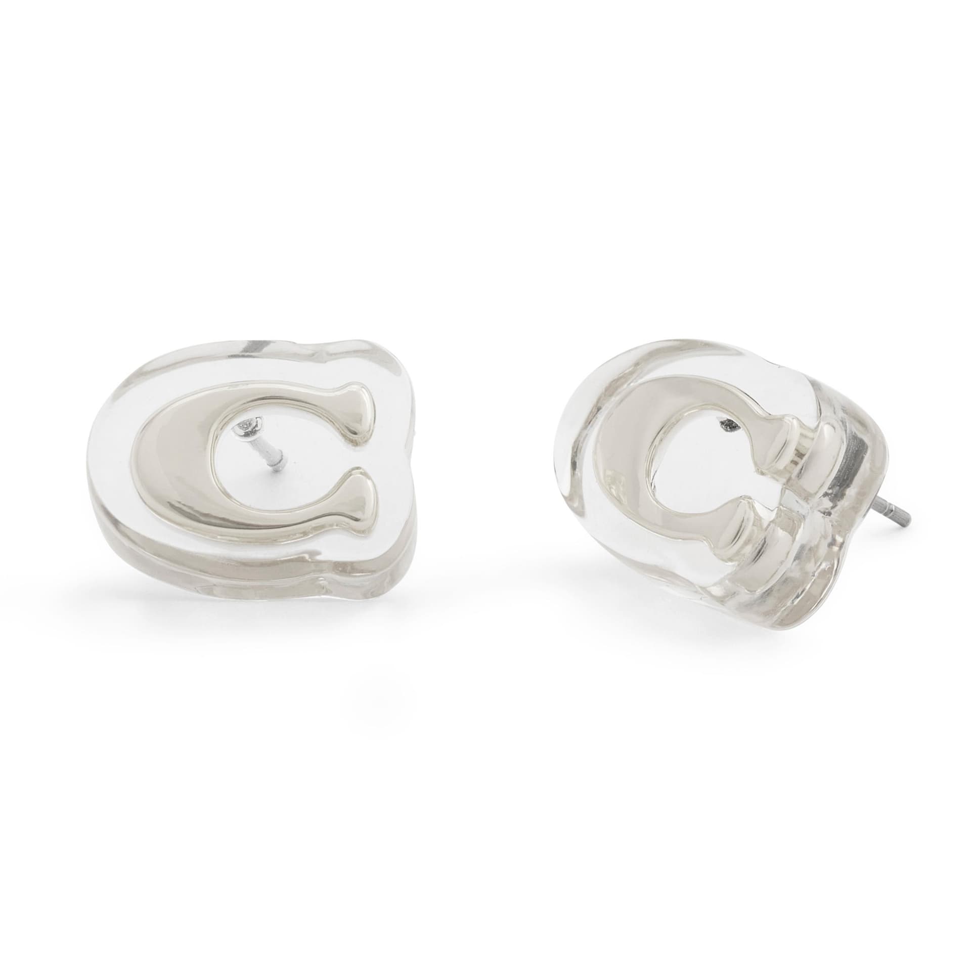 Signature C Lucite Stud Earrings - Clear/Rhodium