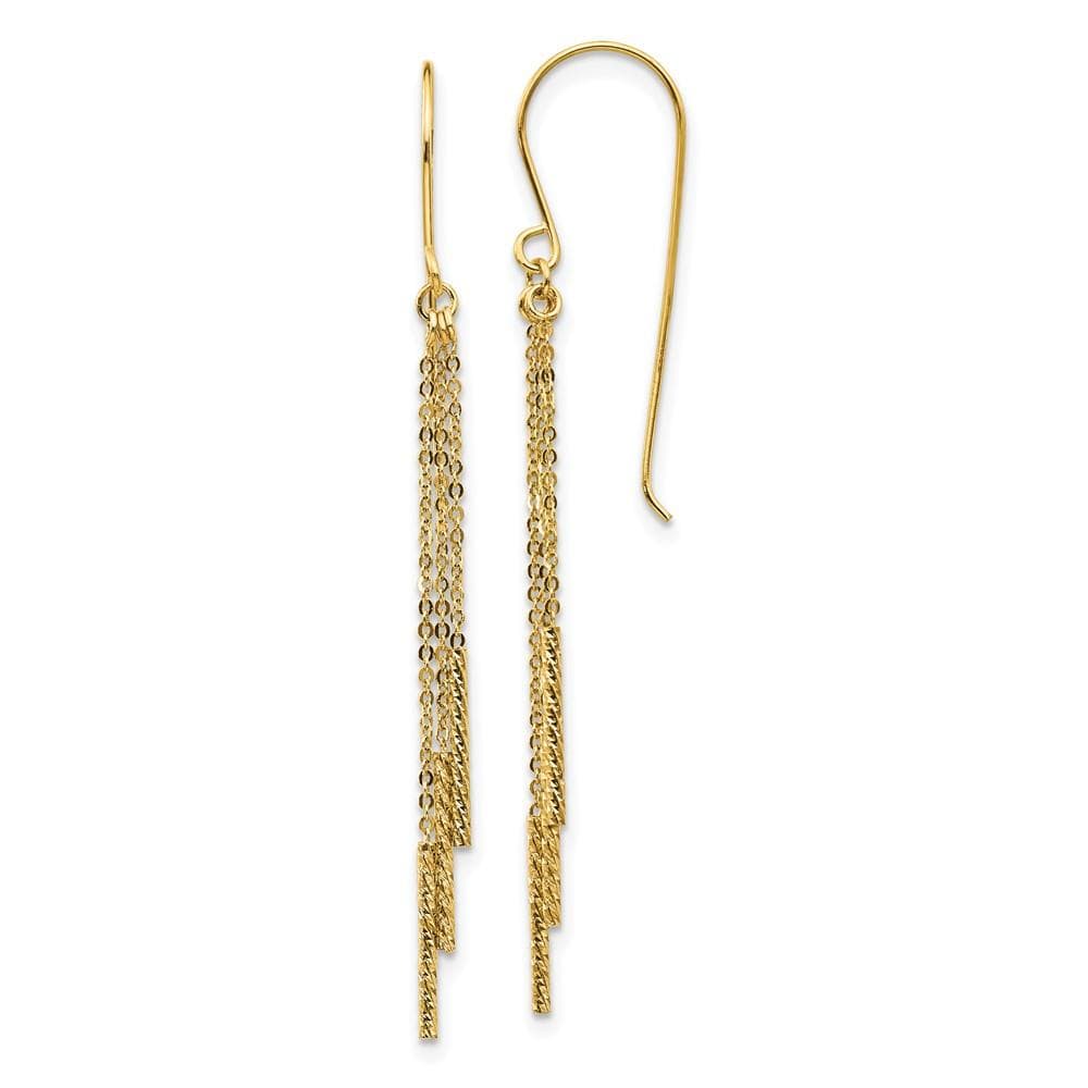 14k Polished Diamond-cut Chain and Bar Shepherd Hook Earrings