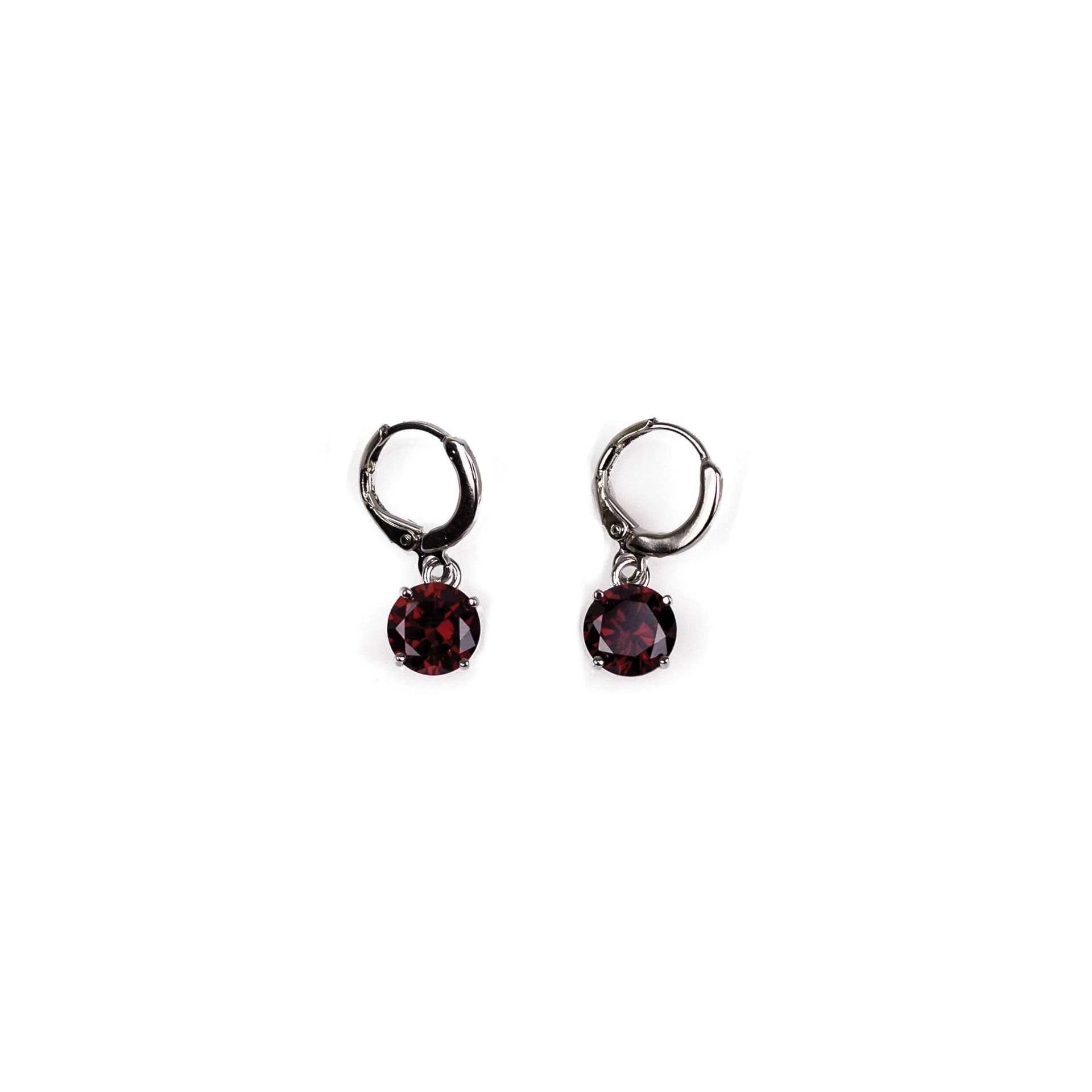 Round Cut Crystal Solitaire Earrings in Red Ruby