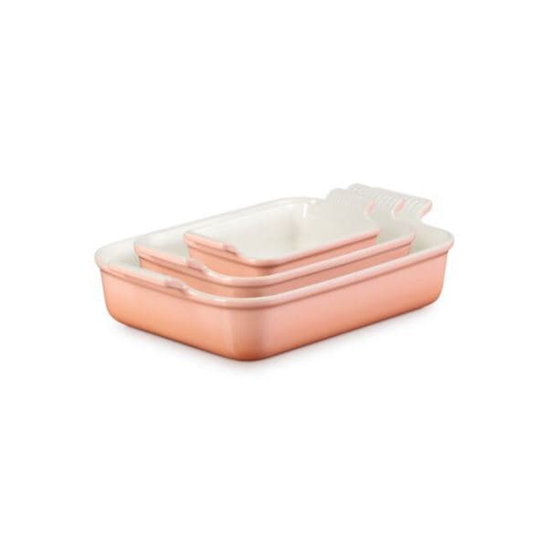 3pc Heritage Stoneware Rectangular Baking Dish Set Peche