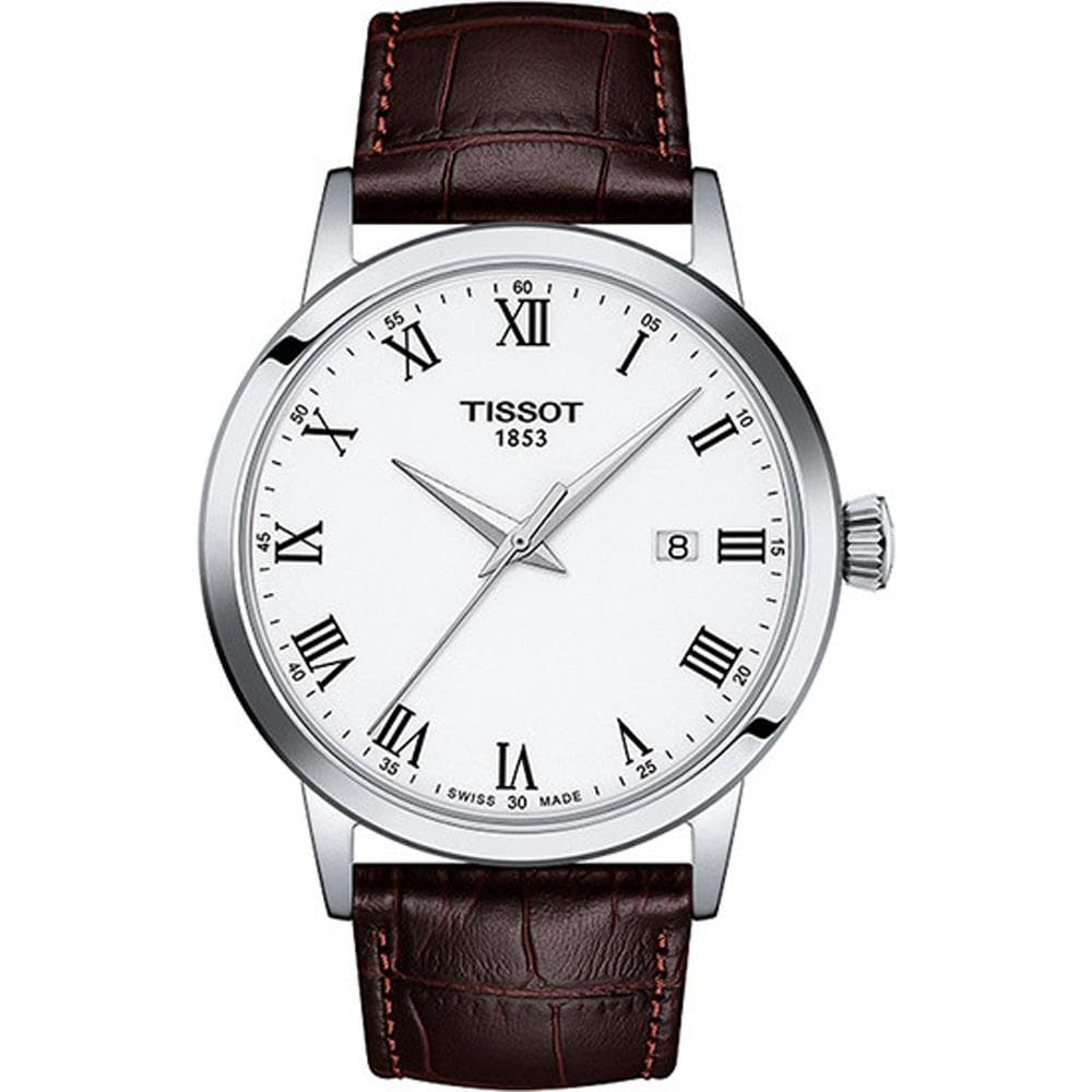 Men's Classic Dream Gray & Brown Leather Strap Watch White Dial