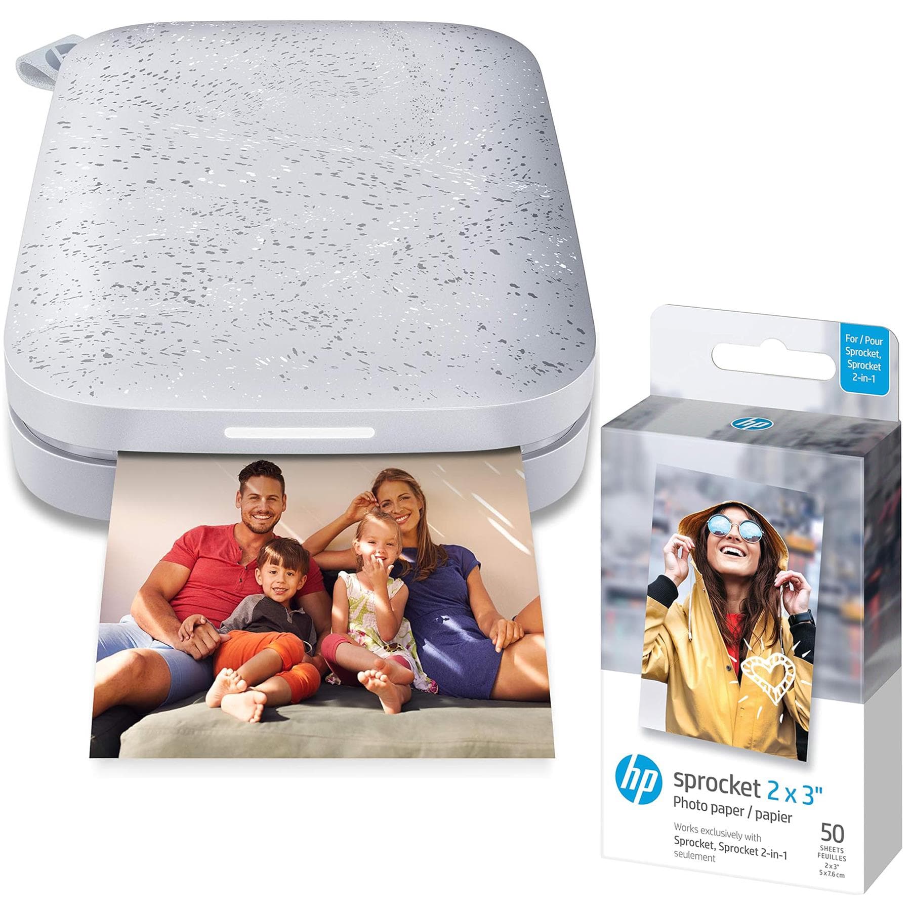 Sprocket Portable 2x3" Instant Photo Printer (Luna Pearl) & 50-Pack Zink Paper