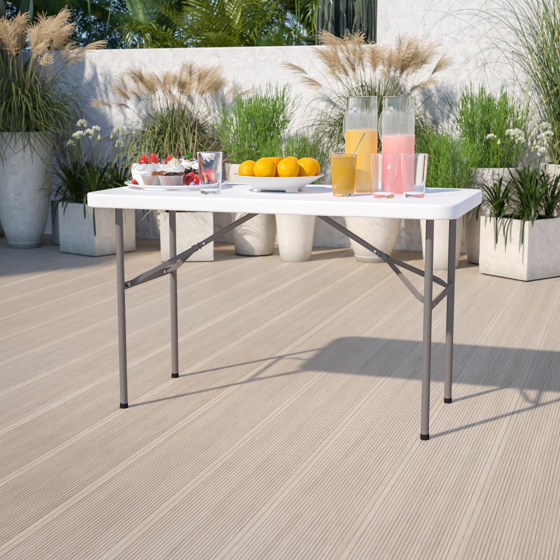 4-Foot Granite White Plastic Folding Table