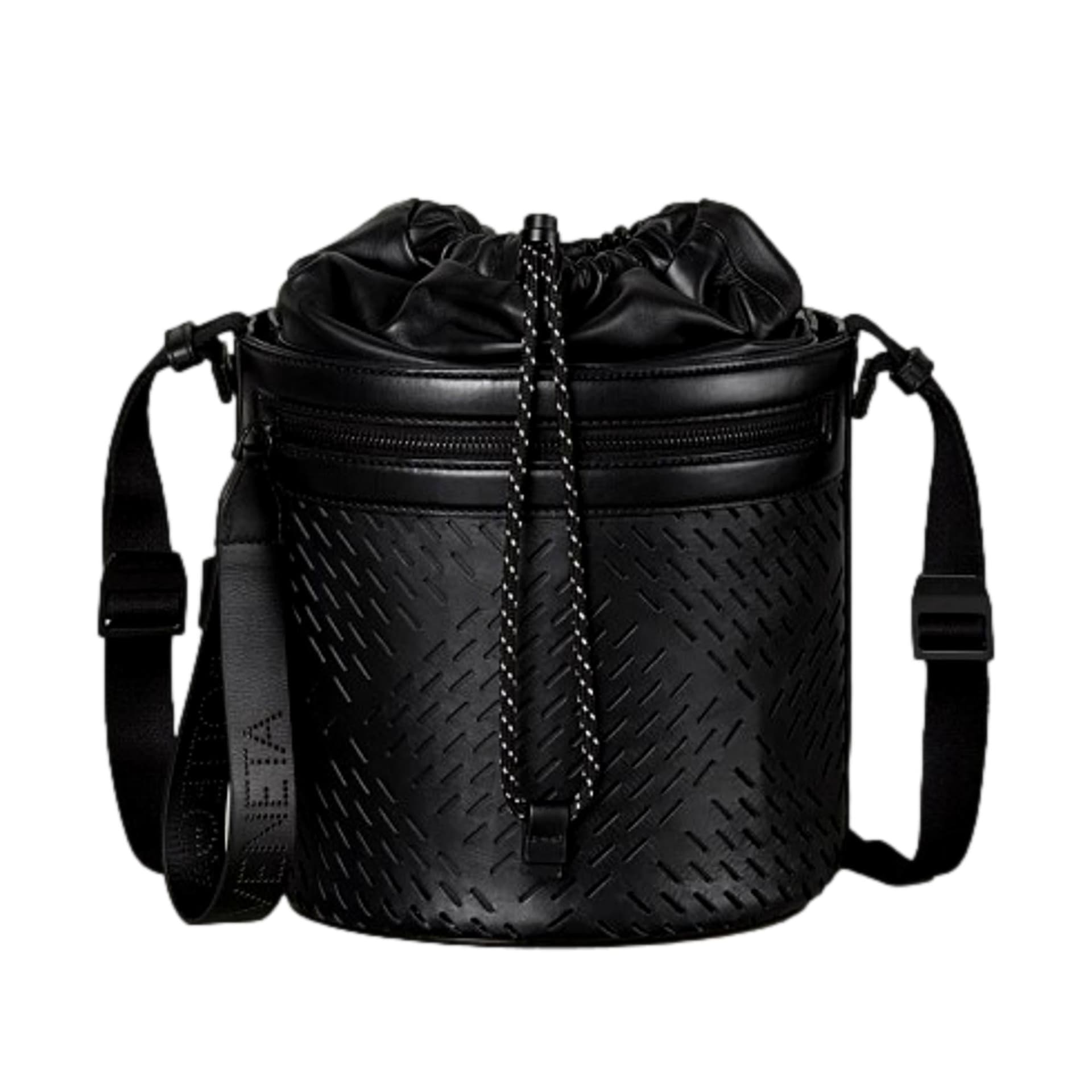Bottega Veneta Perforated Black Nappa Leather Drawstring Bucket Crossbody Bag