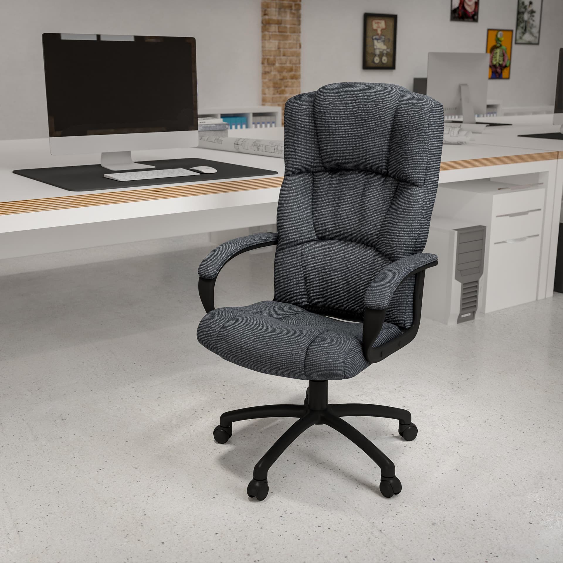 High Back Gray Fabric Adjustable Executive Swivel Office Chair with Arms