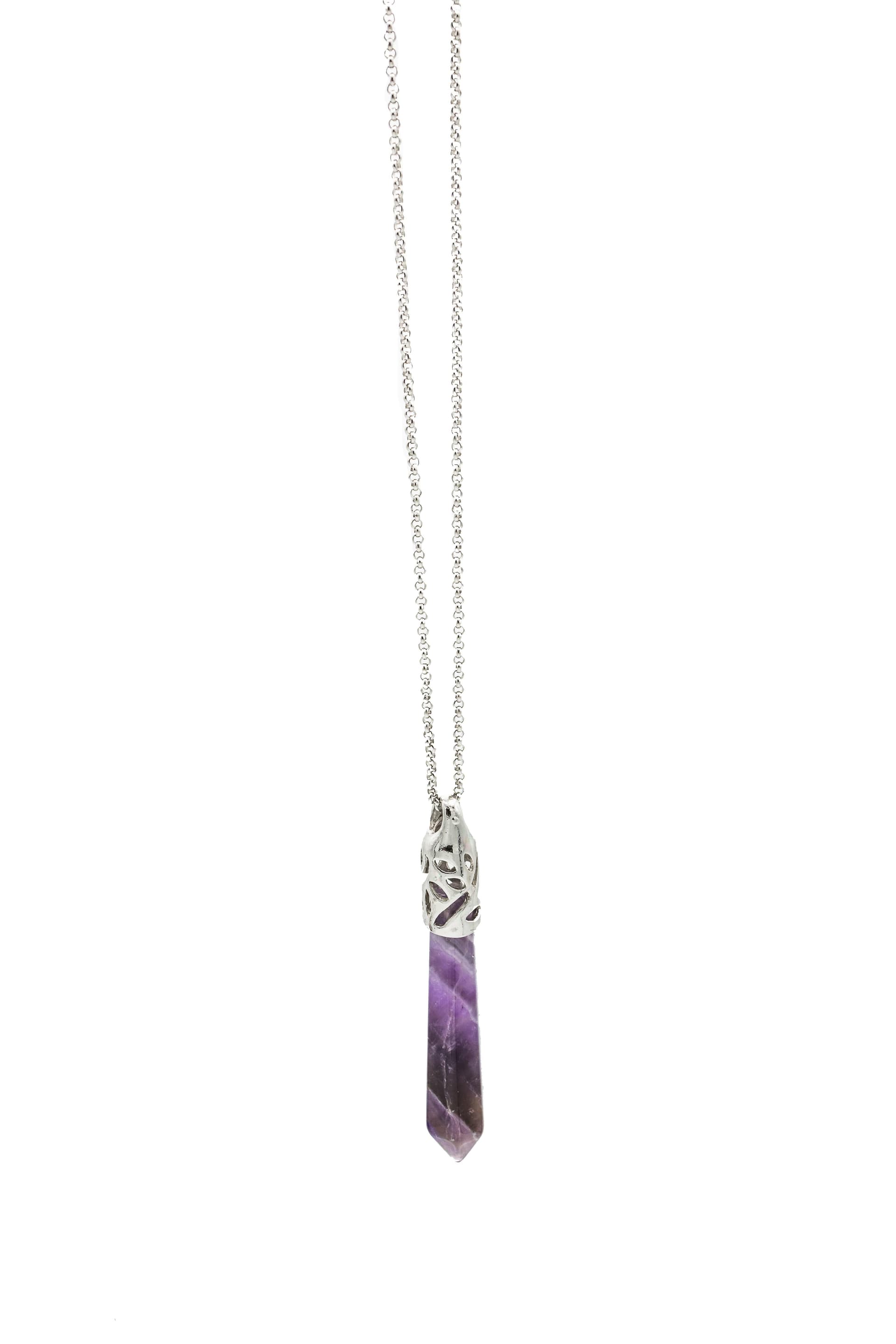 Amethyst Quartz Pointed Crystal Silver Necklace
