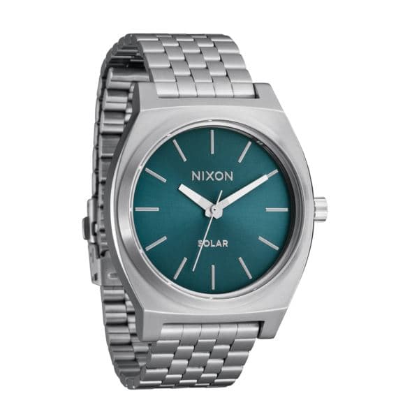 Men's Time Teller Solar Silver-Tone Stainless Steel Watch Dusty Blue Dial