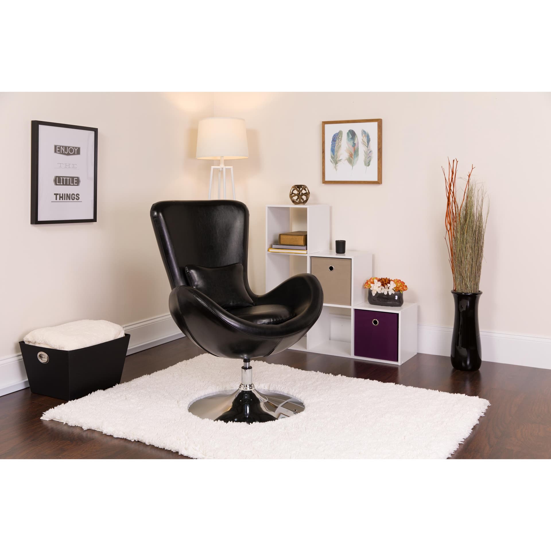 Black LeatherSoft Swivel Side Reception Chair with Bowed Seat