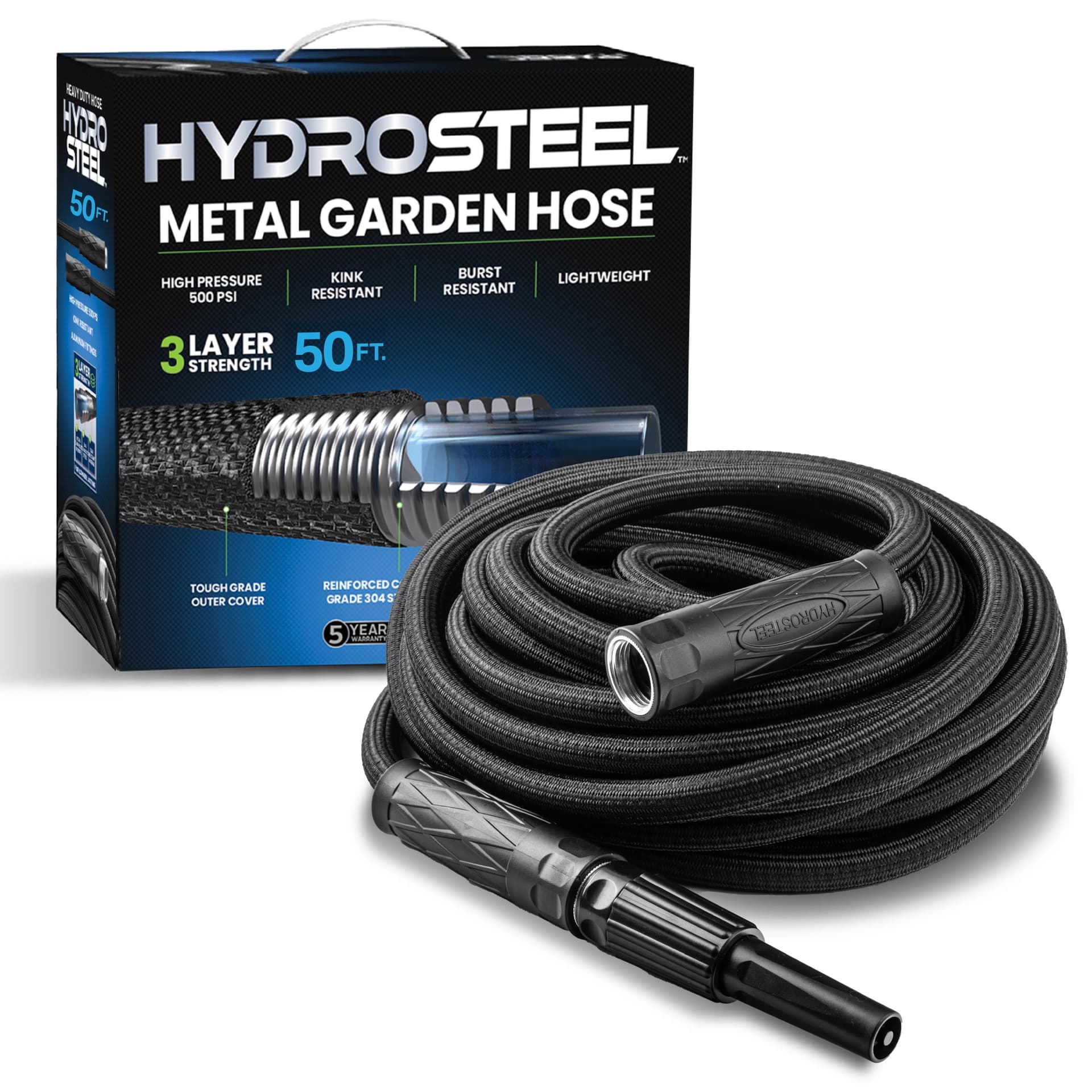 Heavy-Duty Metal Garden Hose Size 50 FT