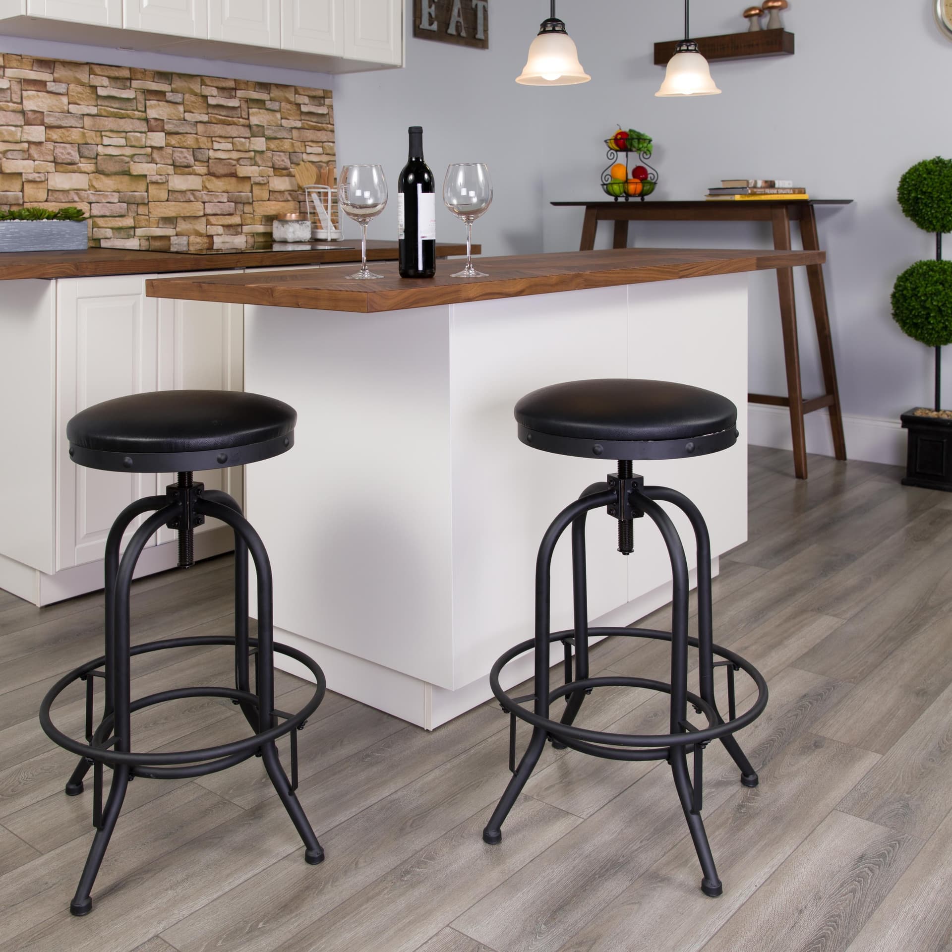 30" Barstool with Swivel Lift Black LeatherSoft Seat