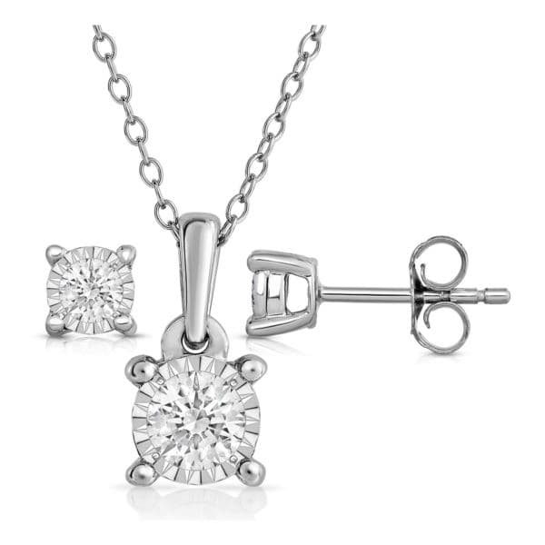 Diamond Solitaire Earrings and Necklace Set
