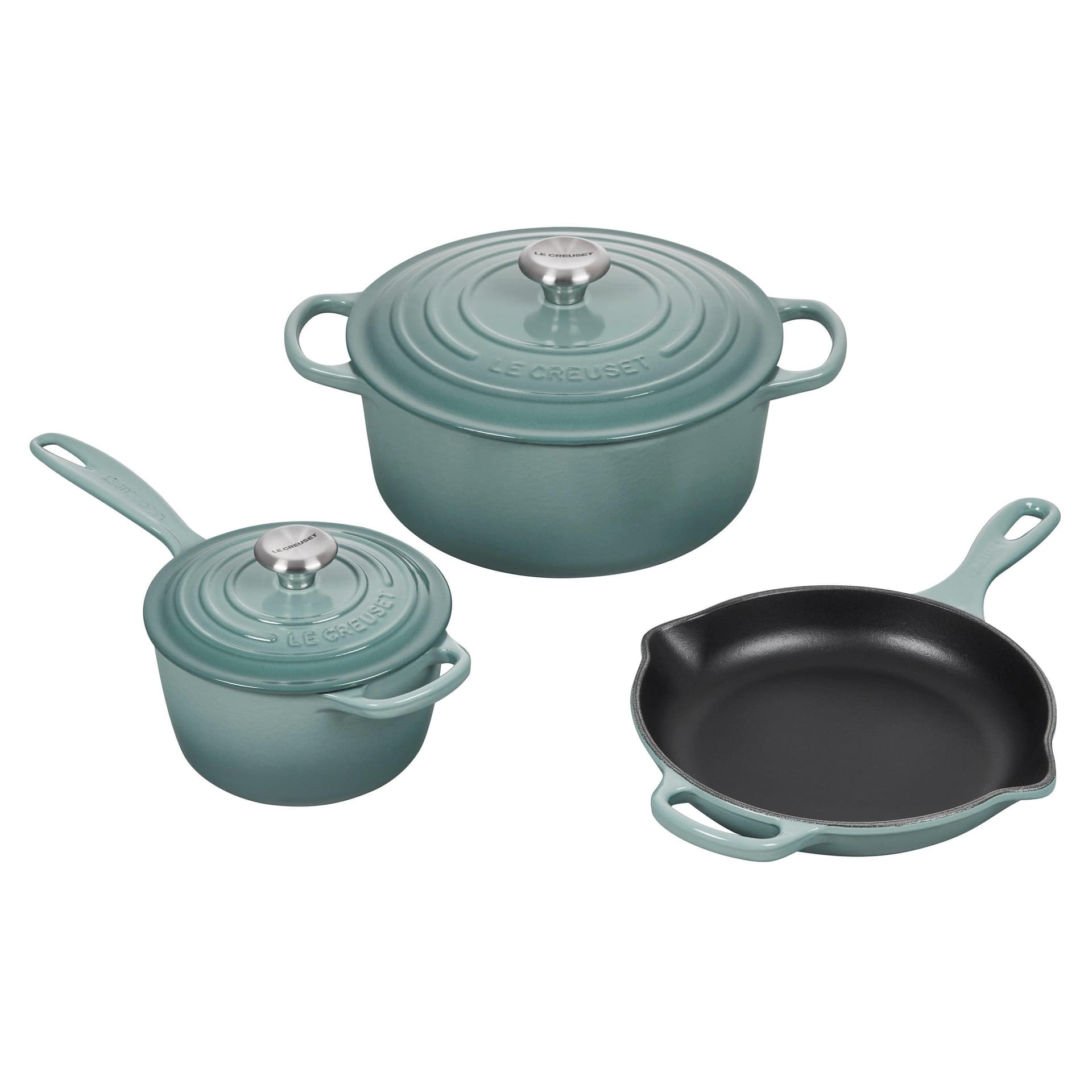 5pc Signature Cast Iron Cookware Set Sea Salt