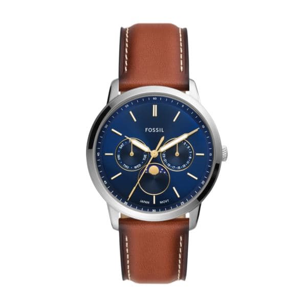 Men's Neutra Moonphase Brown Leather Watch Blue Dial