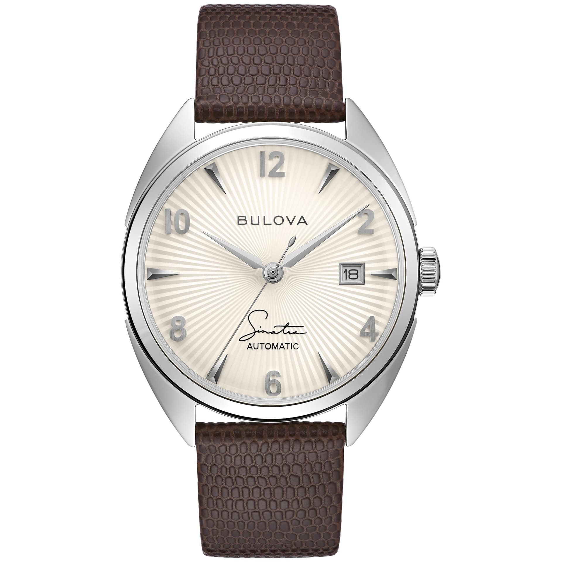 Men's Brown Lizard Strap with Silver White Dial