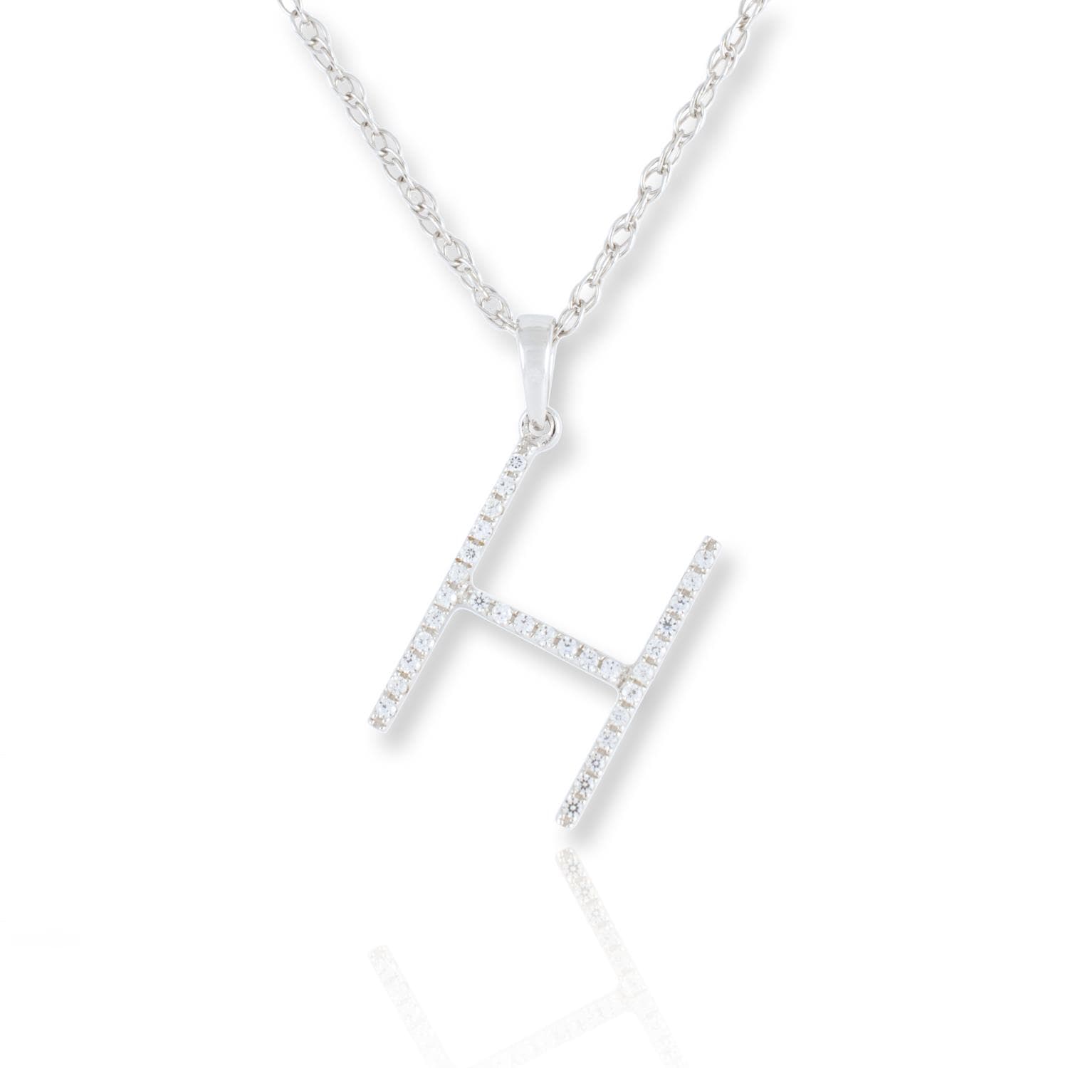 PARIKHS Diamond Initial Pendant Alphabet 'H' in 10K White Gold 0.10 ct , IJK color - I3 clarity