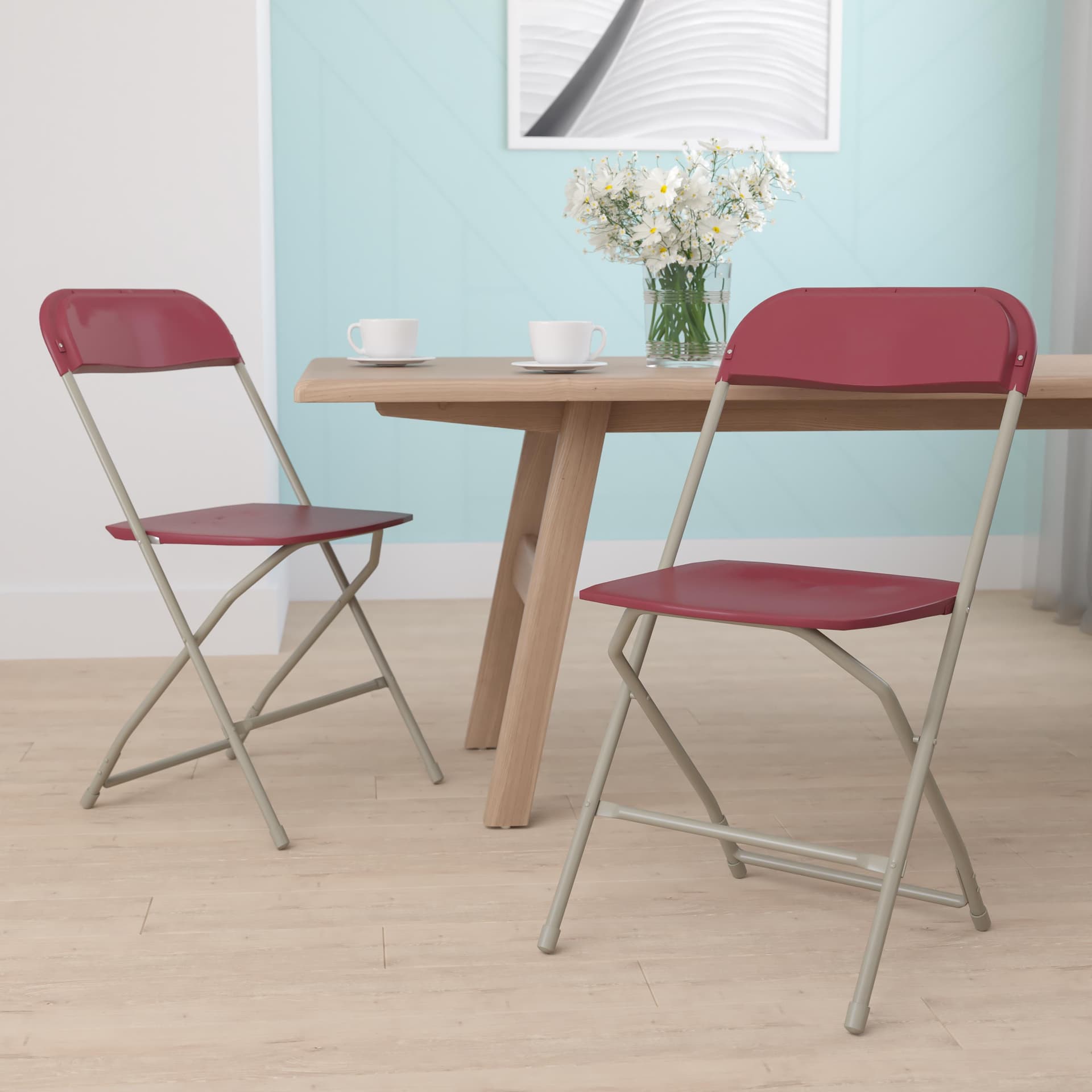 Folding Chair - Red Plastic 2 Pack 650LB Weight Capacity