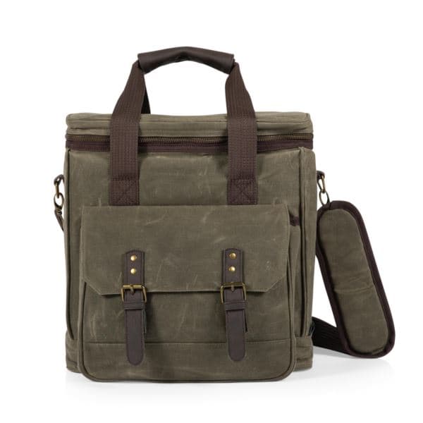 Weekender - 6 Bottle Wine Bag - Khaki Green with Brown Accents
