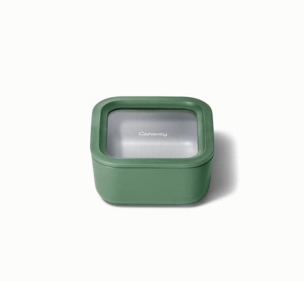 4.4 Cup Glass Food Container Square Shape w/ Lid Sage
