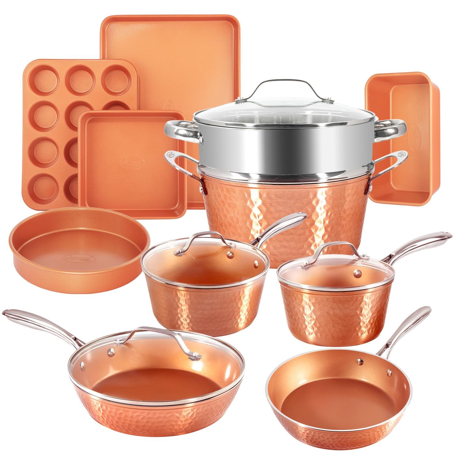 Hammered Pots and Pans w/Bakeware Set Size 15 Piece Set