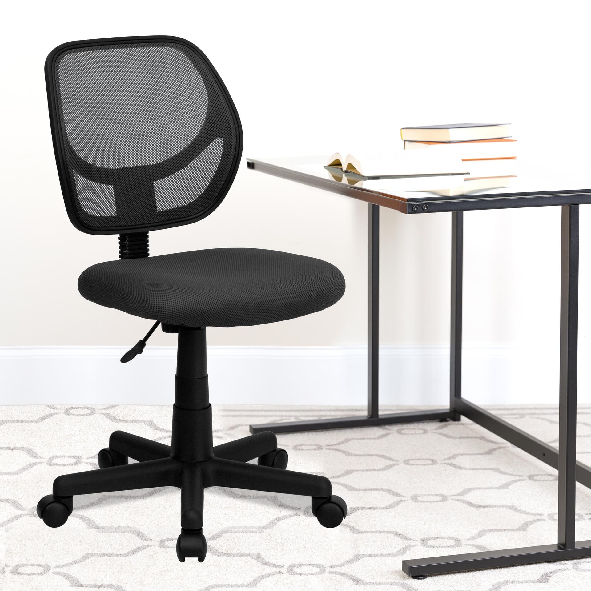 Low Back Gray Transparent Mesh Swivel Task Office Chair with Curved Square Back