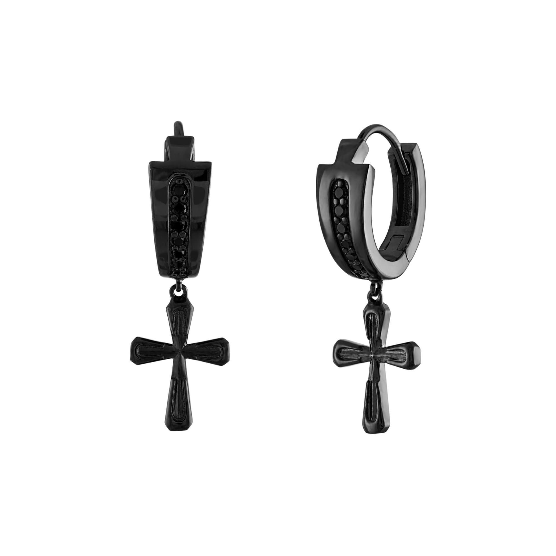 Icon Black Diamond & Black-Plated Sterling Silver Dangling Cross Earrings