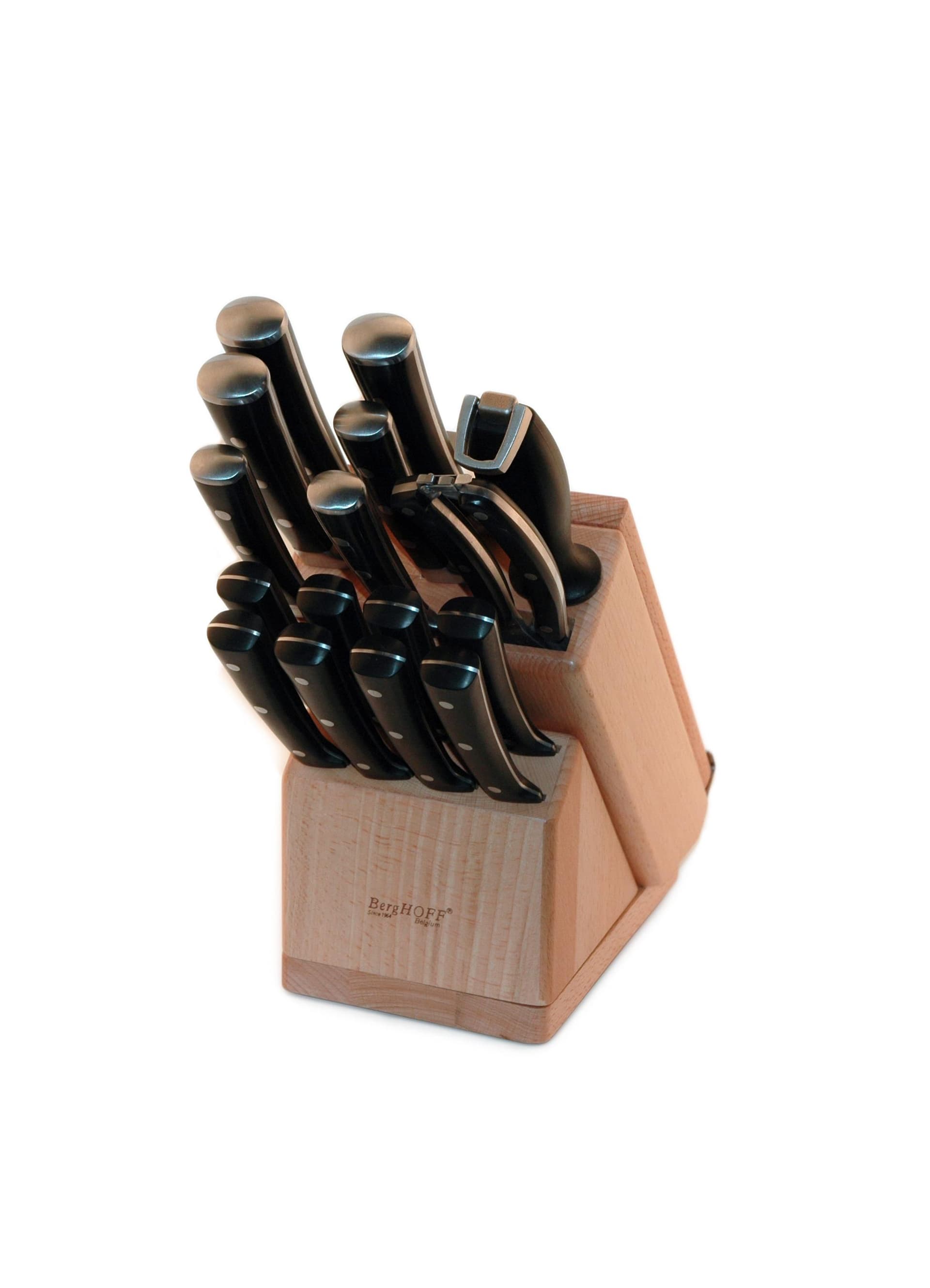 Smart Knife 20pc Forged Cut Set/ Swivel Base, Cut Brd & Herb Cutter/Blk
