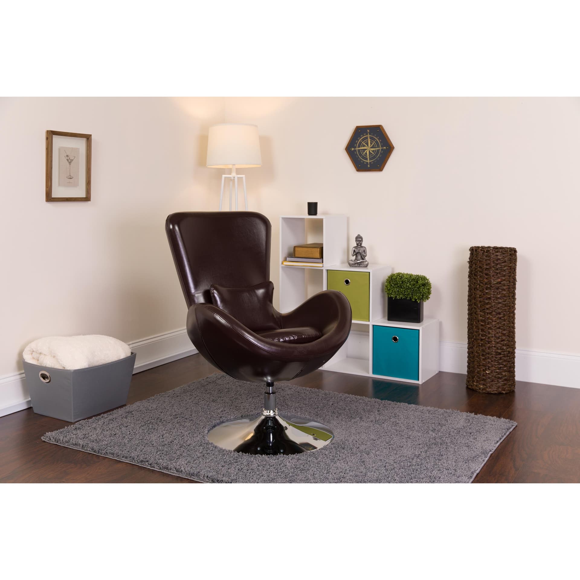 Brown LeatherSoft Swivel Side Reception Chair with Bowed Seat