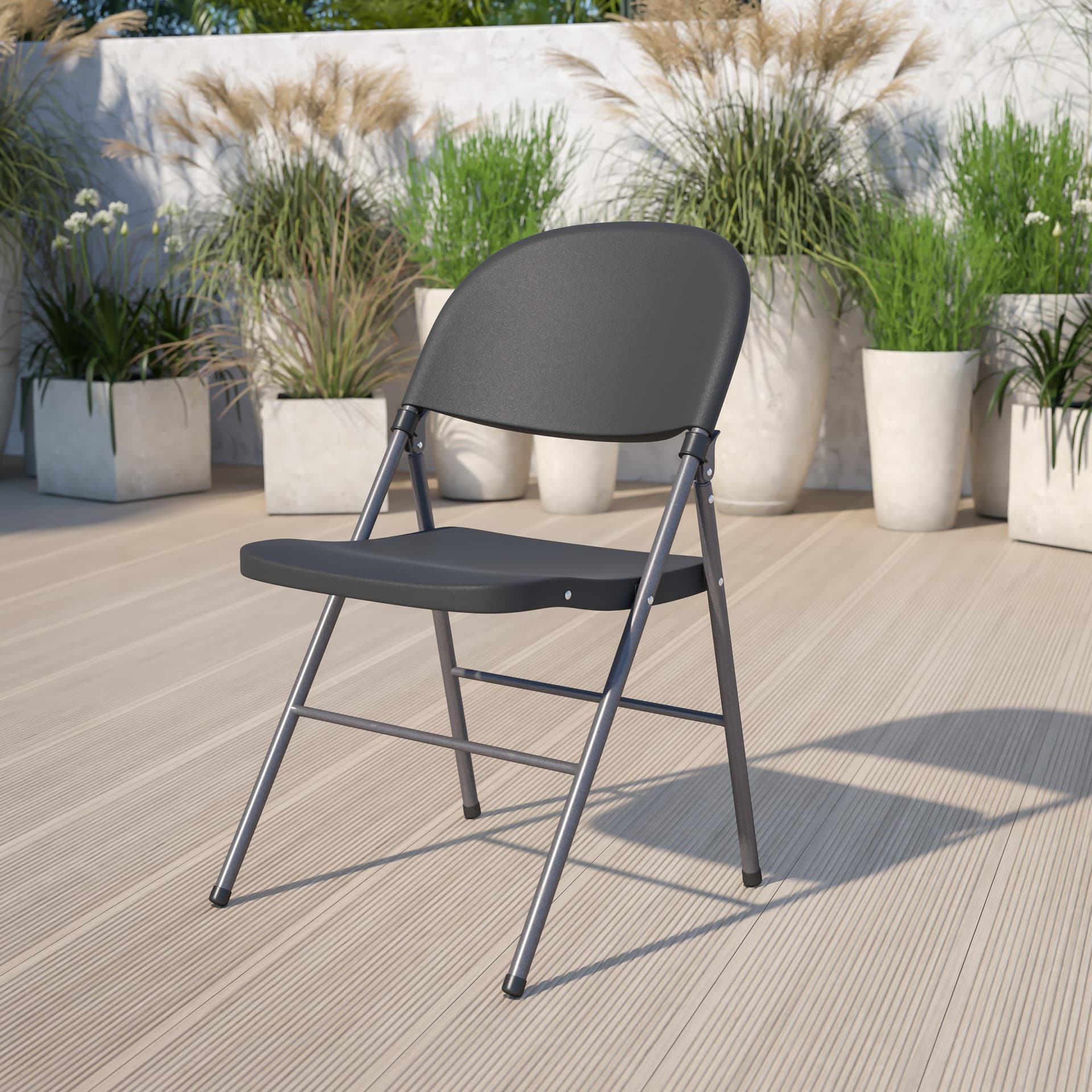 330 lb. Capacity Black Plastic Folding Chair with Charcoal Frame - Event Chair