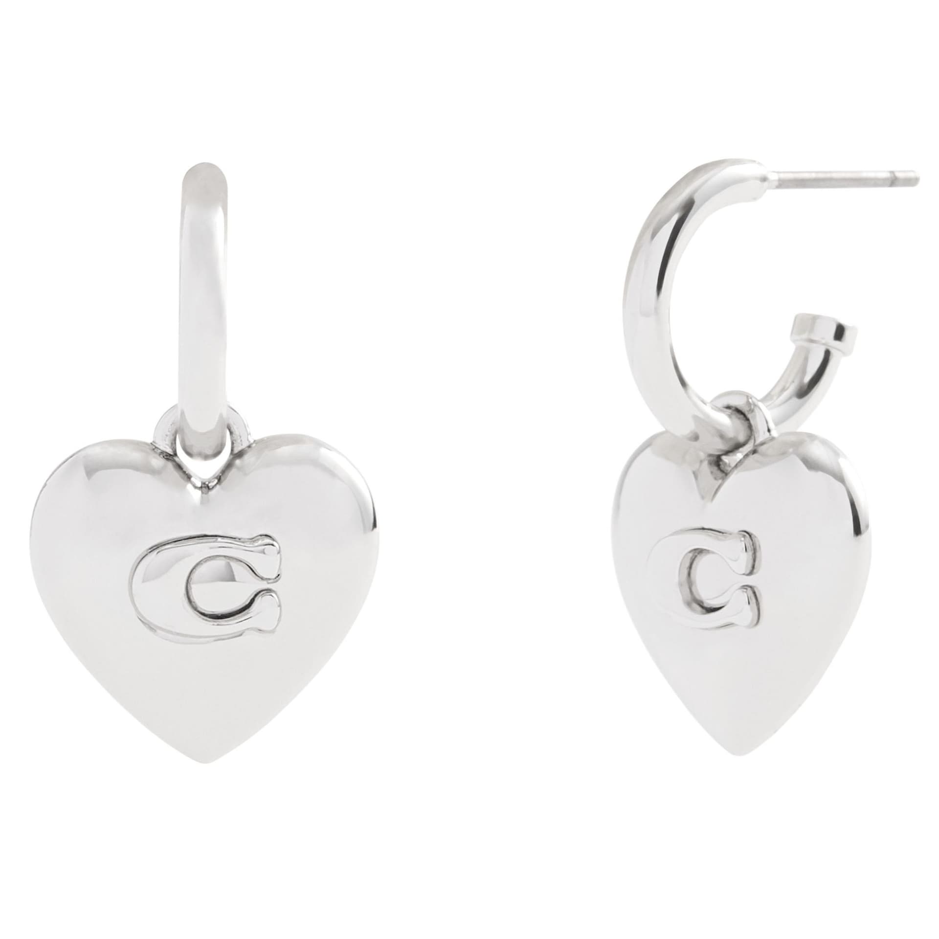Signature C Heart Drop Earrings - Rhodium