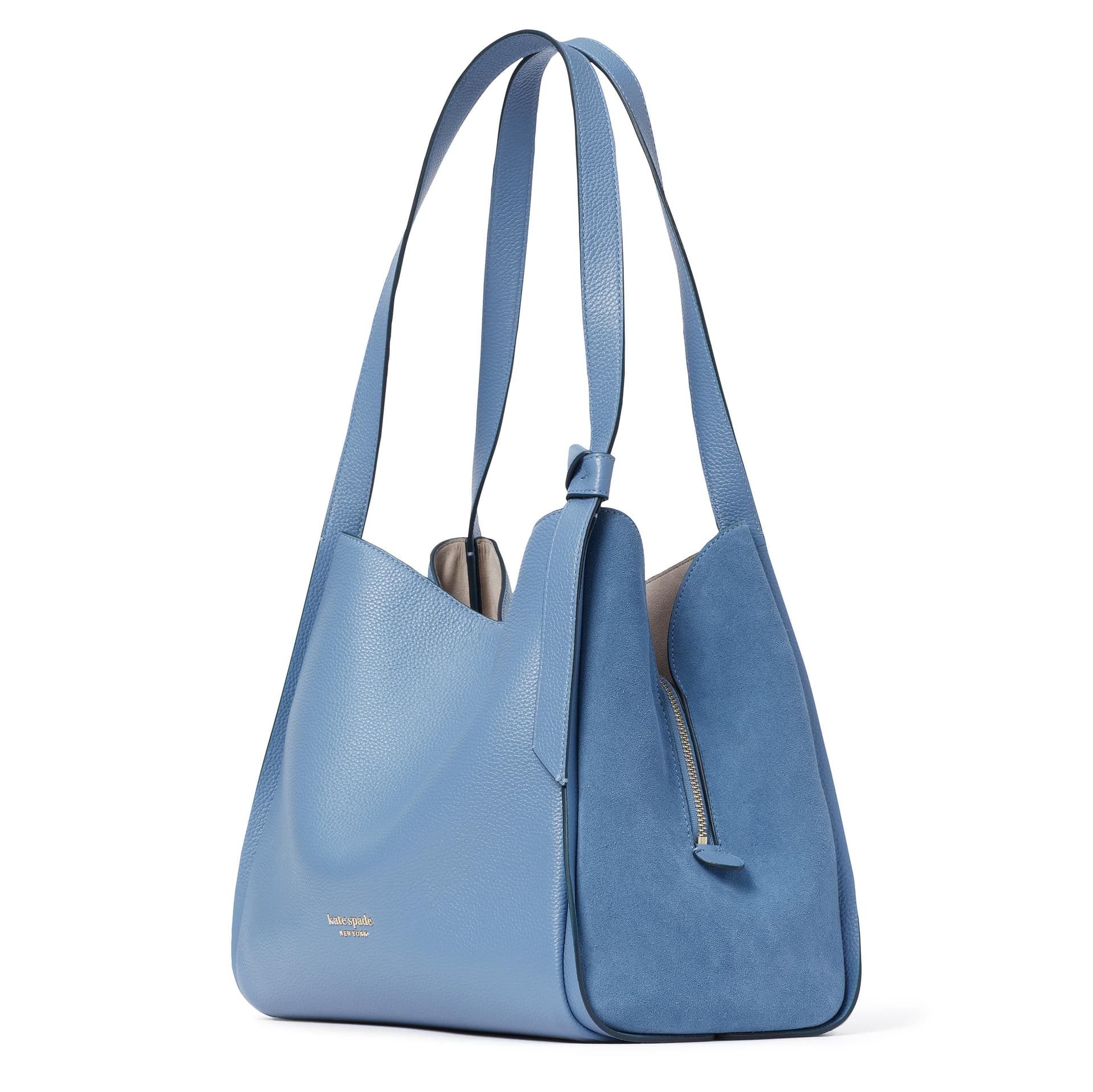 Knott Leather And Suede Large Shoulder Bag - Manta Blue