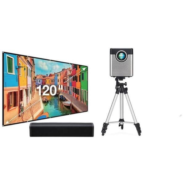 iLive 720p Projector w/Screen/Bluetooth Soundbar & Tripod Stand