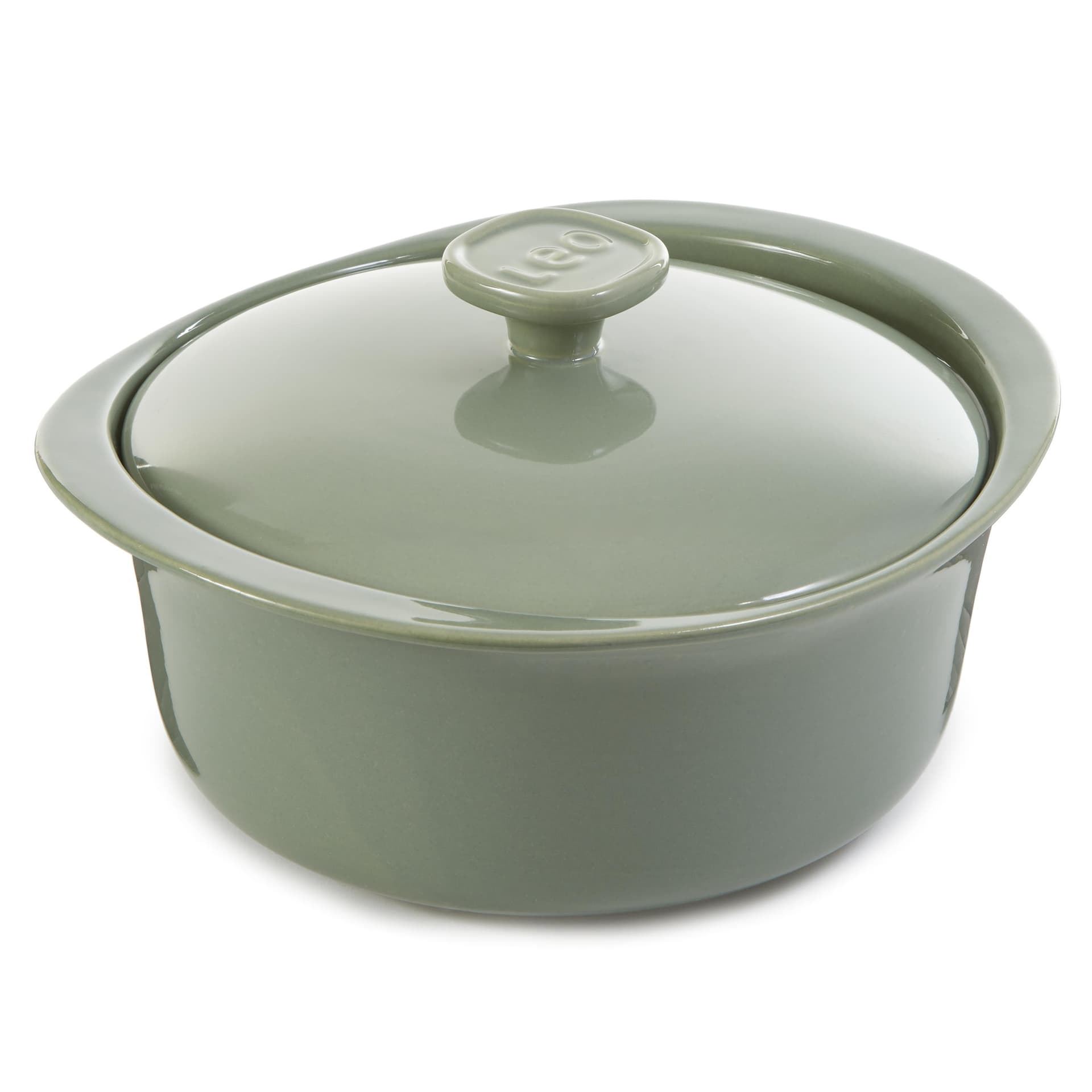 Leo Balance Stoneware Casserole 9.5", 4.5qt. With Stone Cover, Sage