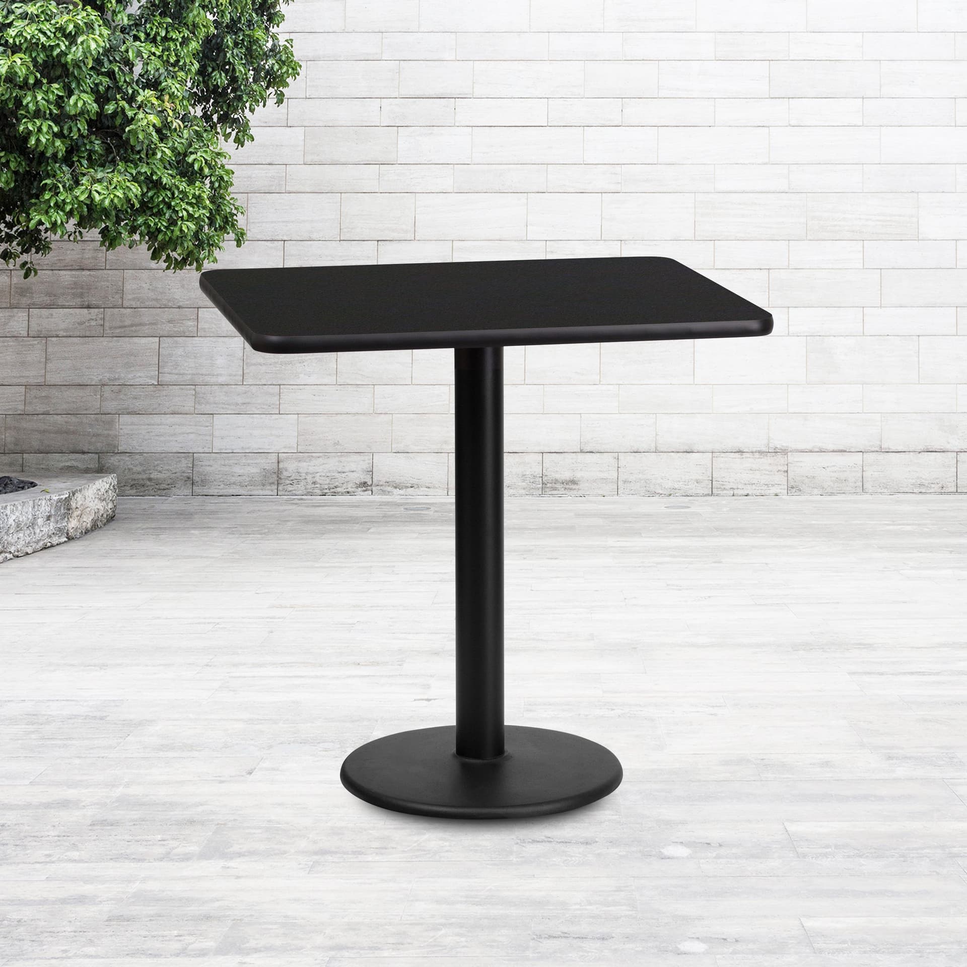 24" x 30" Rectangular Black Laminate Table Top with 18" Round Table Height Base