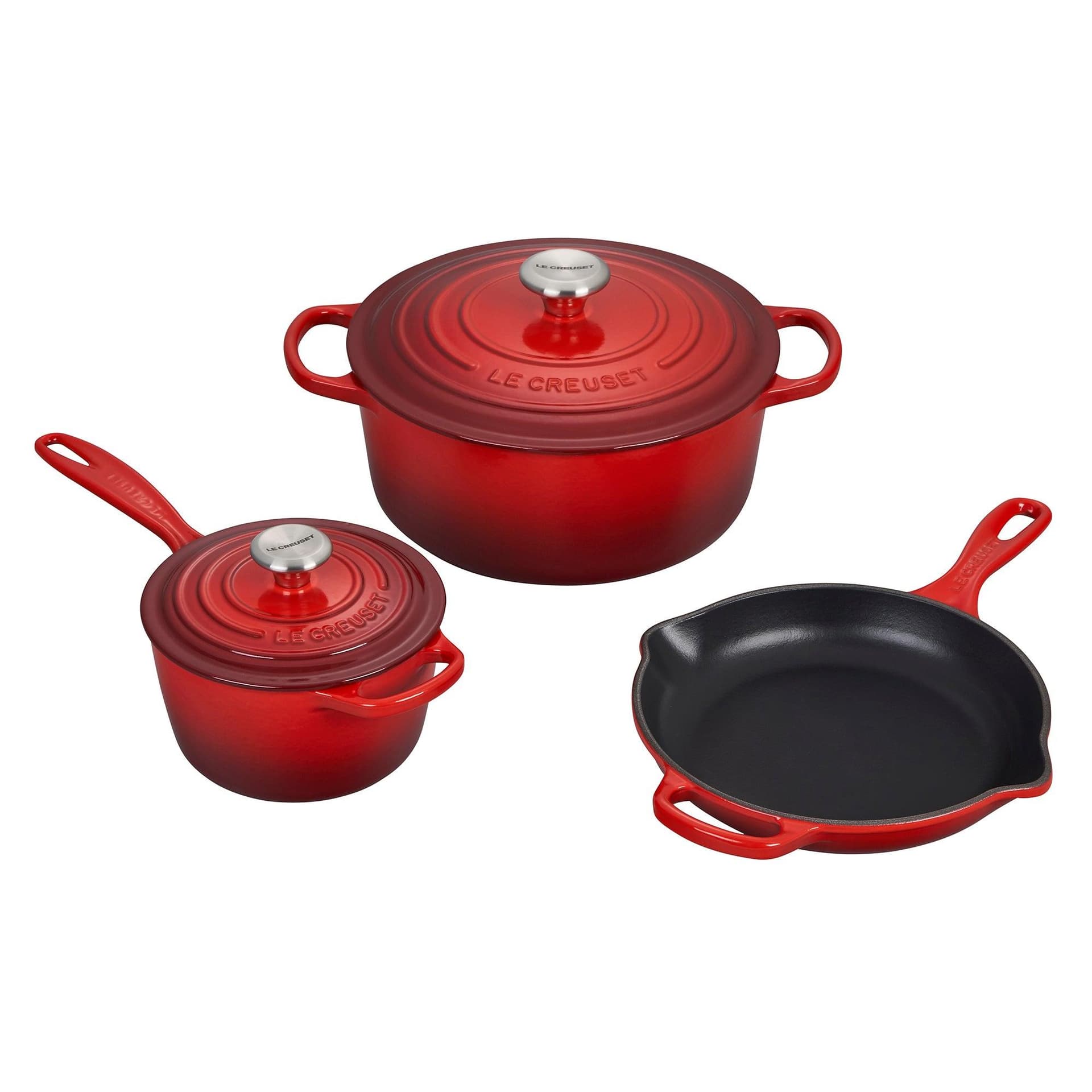 5pc Signature Cast Iron Cookware Set Cerise