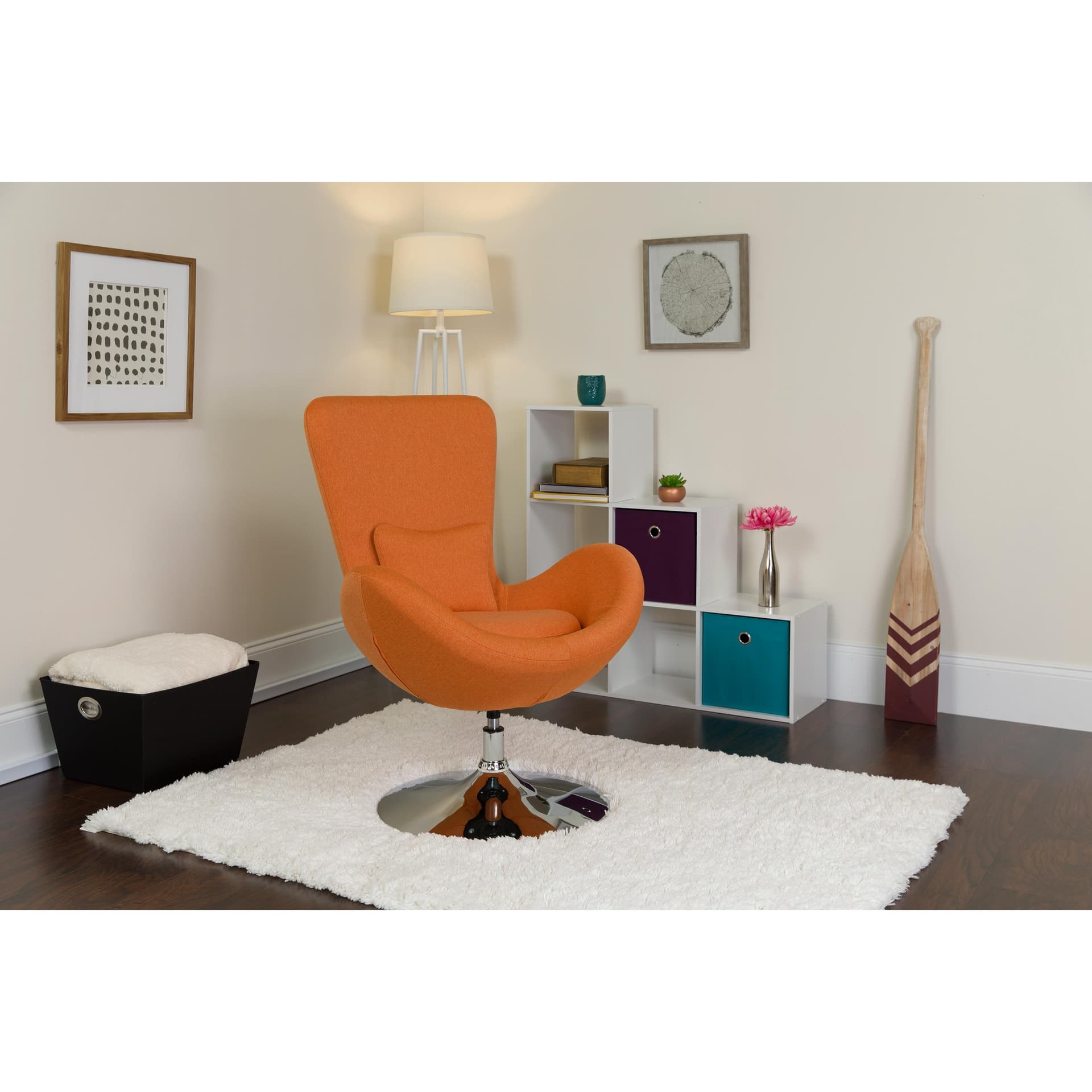 Orange Fabric Side Reception Chair with Bowed Seat